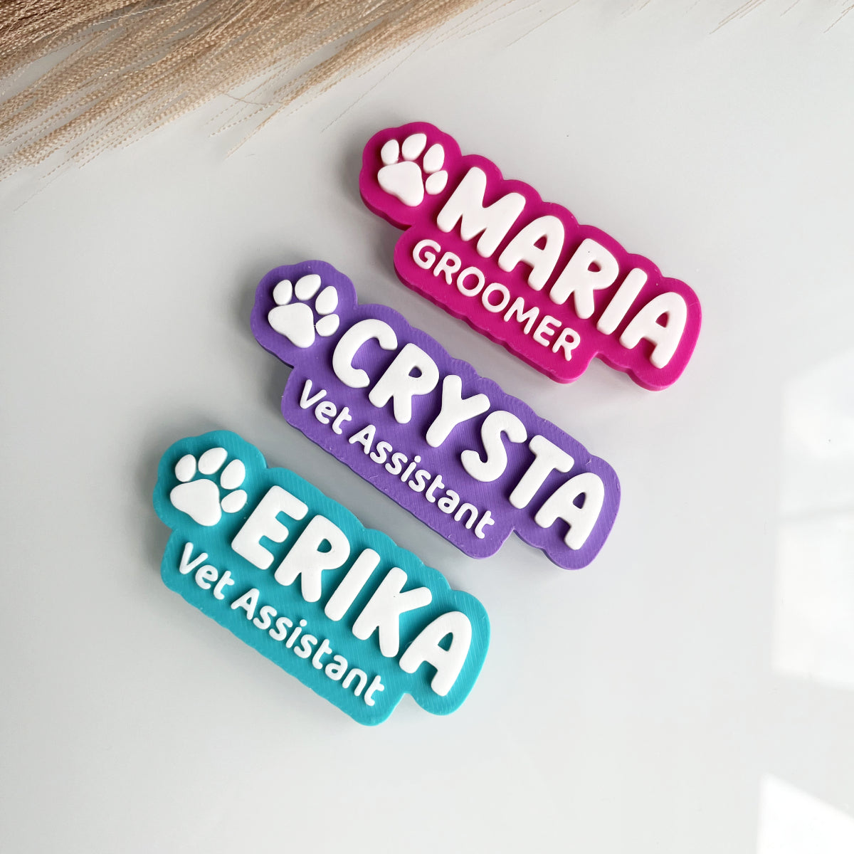 3D Printed Custom Name Badge with Paw | Groomer/Vet Name Tag