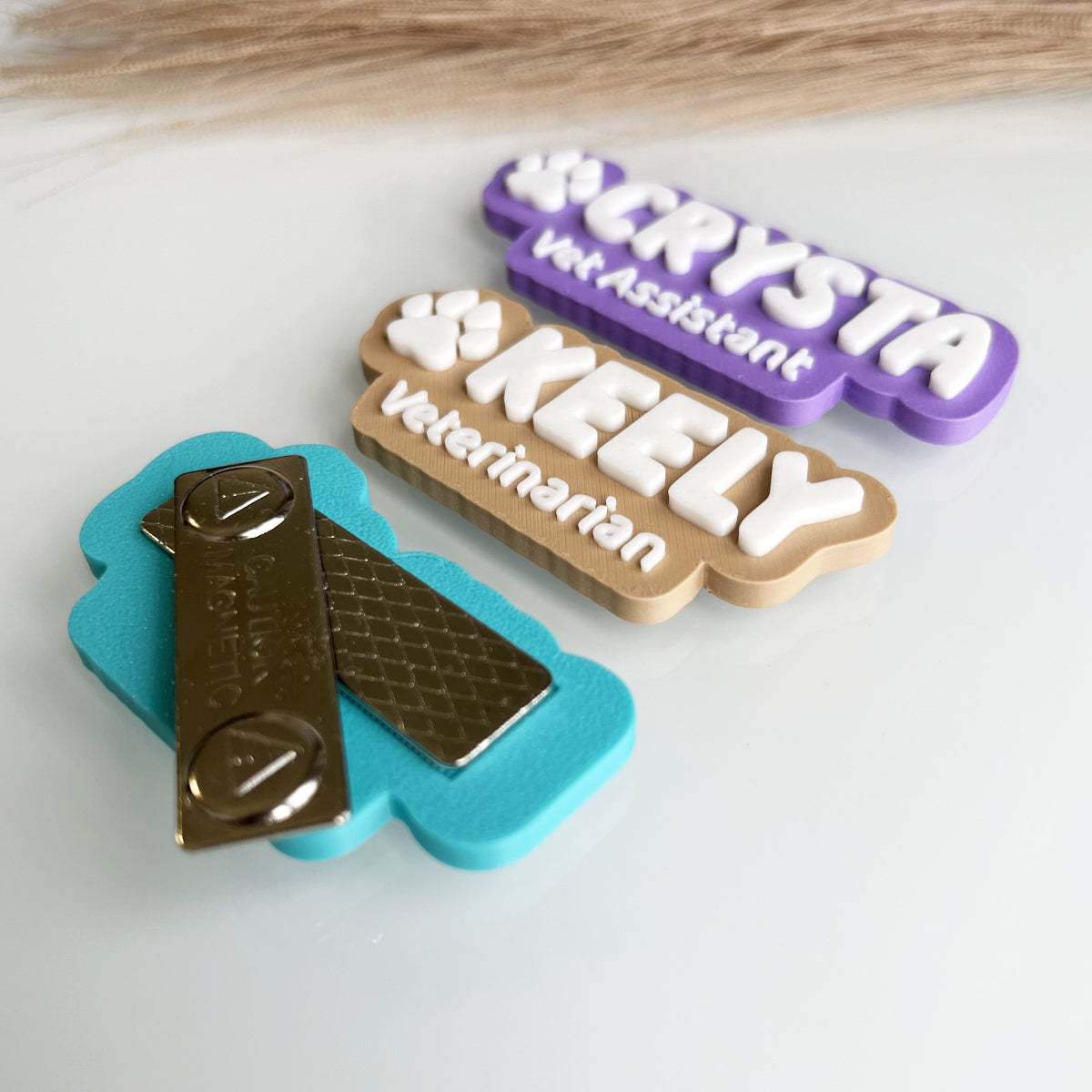 3D Printed Custom Name Badge with Paw | Groomer/Vet Name Tag