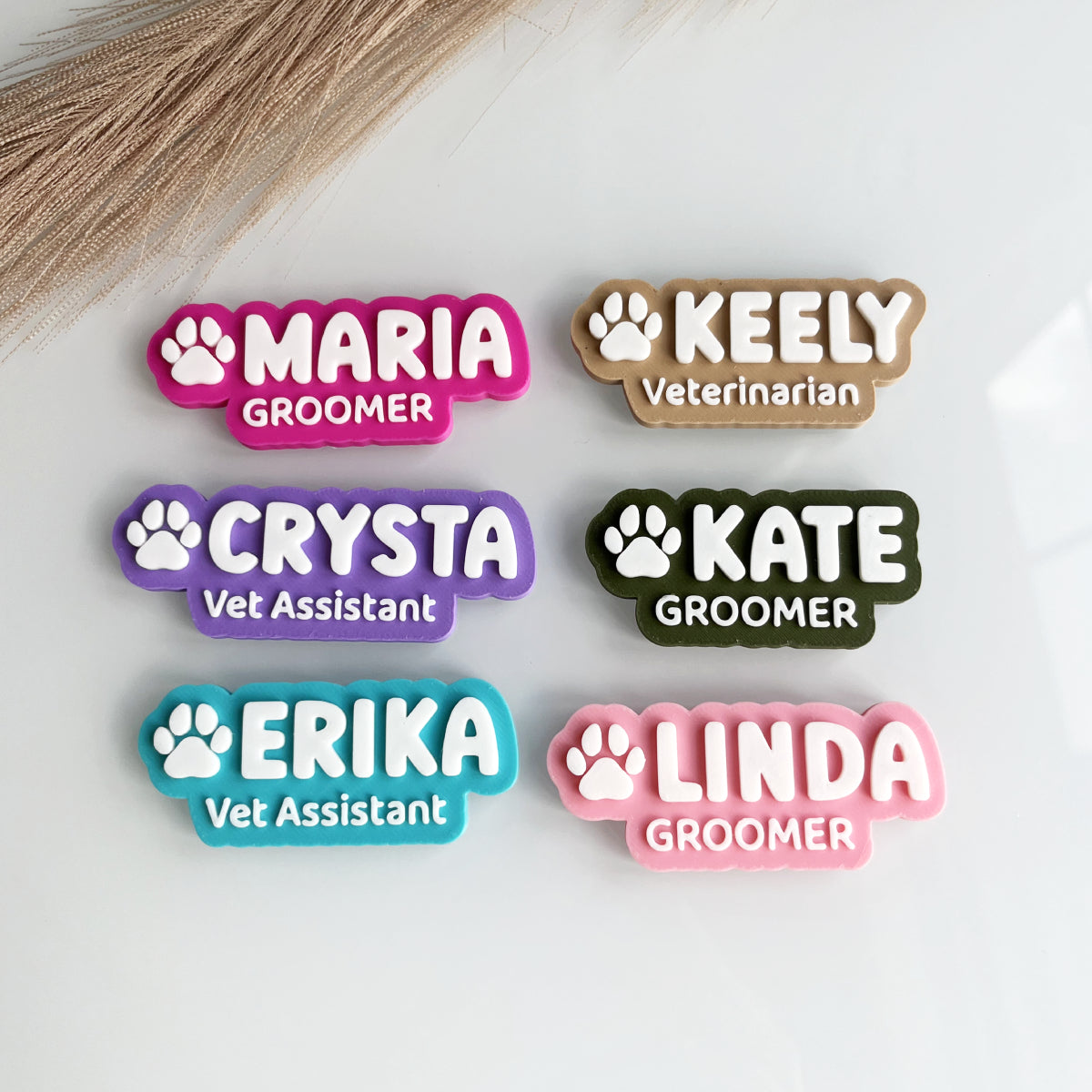 3D Printed Custom Name Badge with Paw | Groomer/Vet Name Tag
