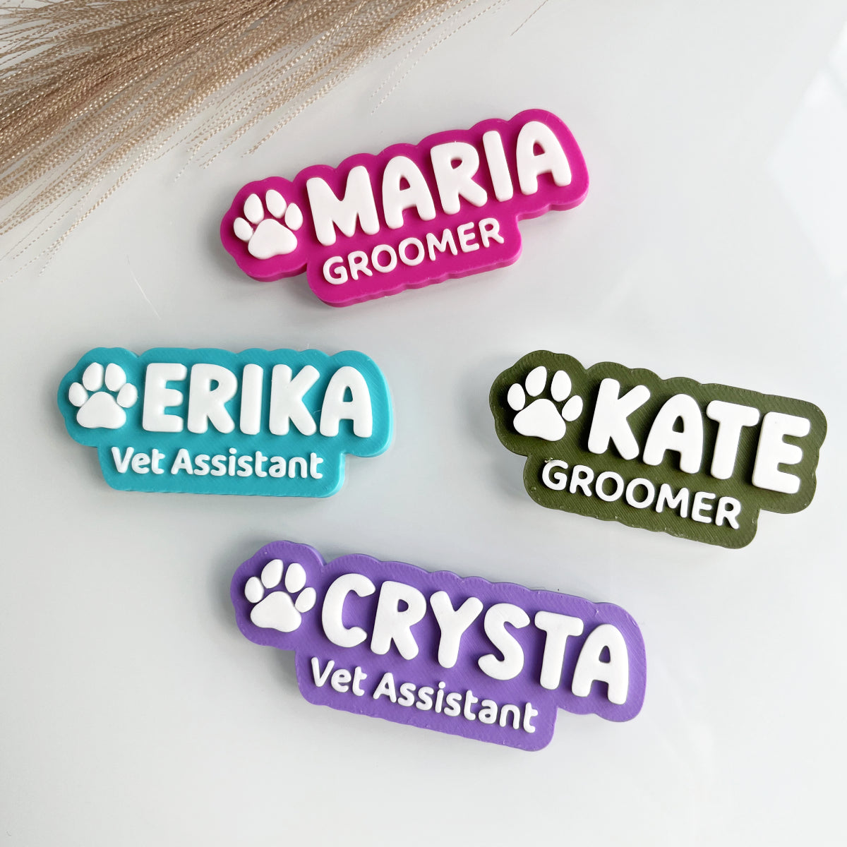 3D Printed Custom Name Badge with Paw | Groomer/Vet Name Tag