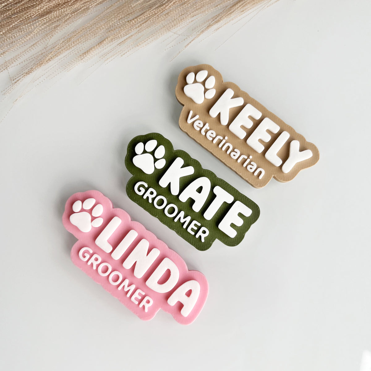 3D Printed Custom Name Badge with Paw | Groomer/Vet Name Tag